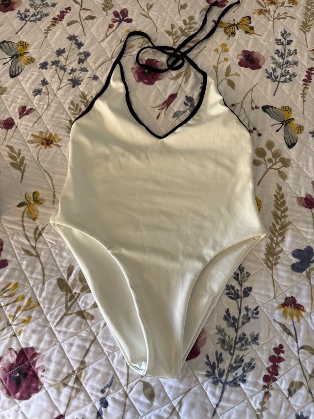 Women’s white One-Piece Swimsuit with Black Trim